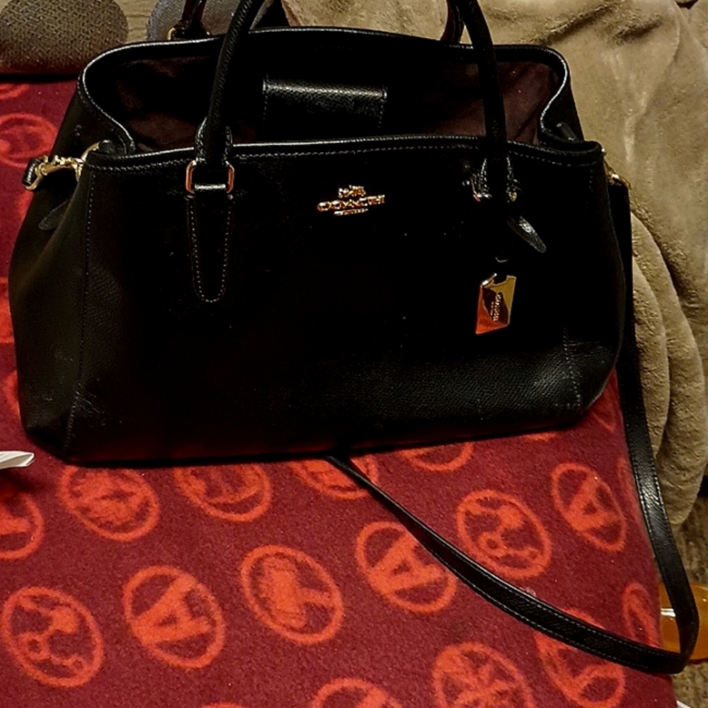 Black leather coach purse